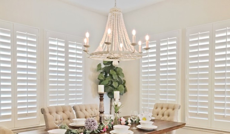 Polywood shutters in a Cincinnati dining room.