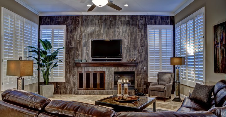 Cincinnati living room with shutters