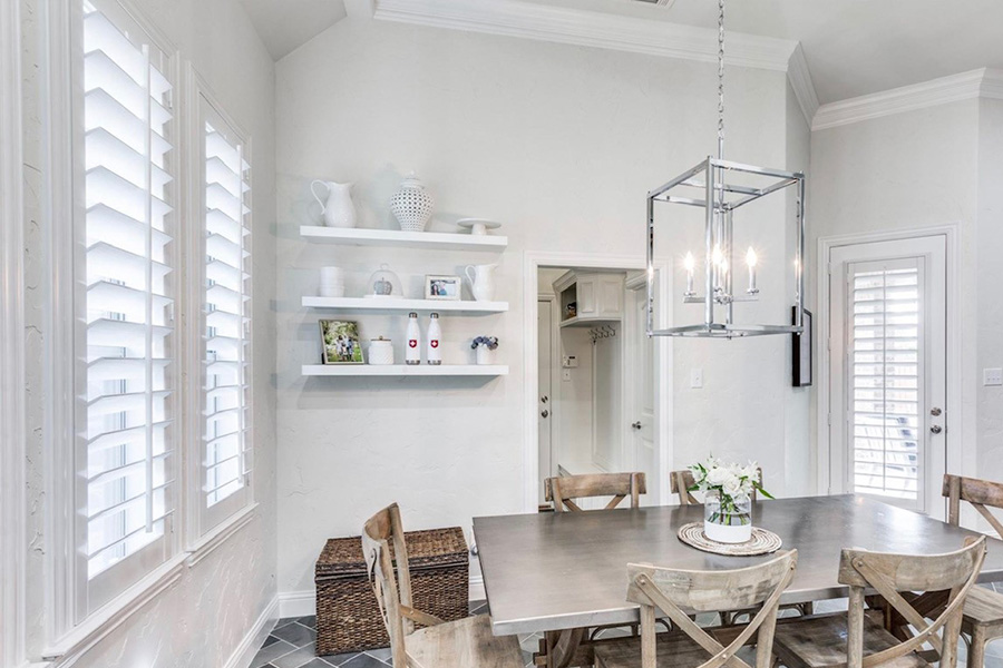 White polywood shutters in a kitchen.