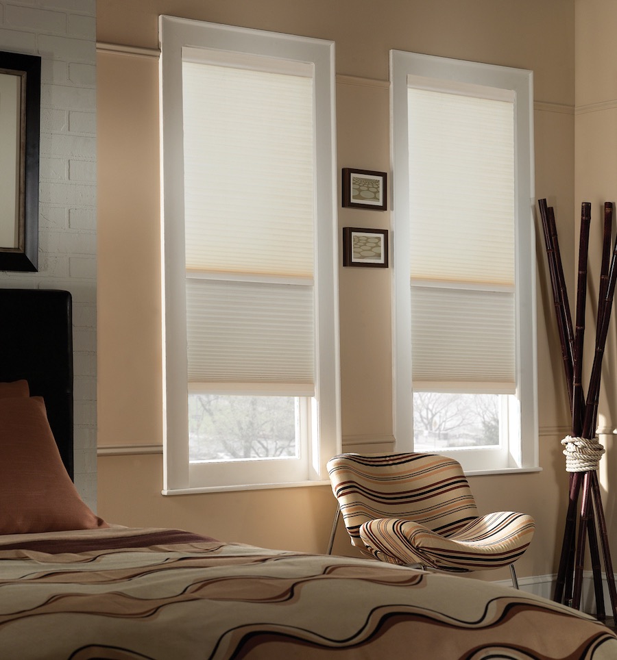 Cell shades in a brown bedroom